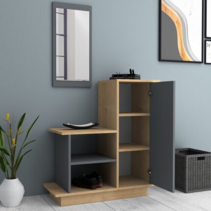Cute Megapap melamine entrance furniture in oak - anthracite color 90x35x95cm.