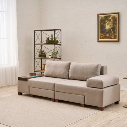 Perenna Megapap fabric sofa three - seater in cream color 233x93x83cm.