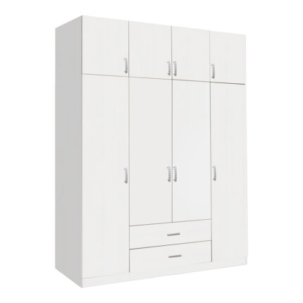 Royal pakoworld four-leaf wardrobe with drawers in white shade 200x58x230cm
