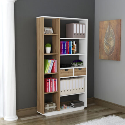 Bookcase with drawers Dakin pakoworld in white-walnut shade 80x25x190cm