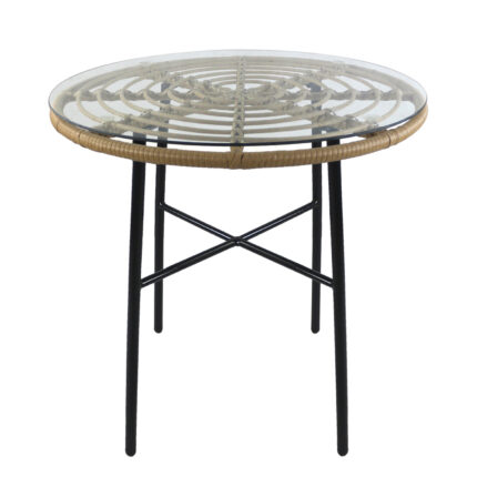 Garden Table APPIUS Natural/Black Metal/Rattan/Glass 70x70x74cm