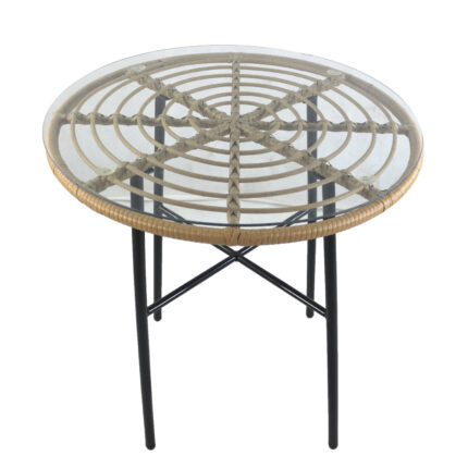 Garden Table APPIUS Natural/Black Metal/Rattan/Glass 70x70x74cm
