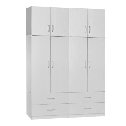 Four-leaf wardrobe with mezzanine Zelia A pakoworld with 4 drawers, white color 158x42x240cm