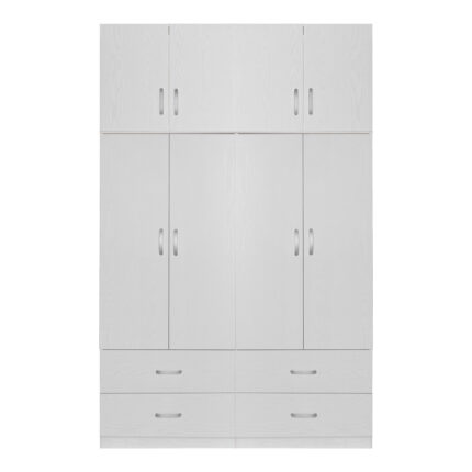 Four-leaf wardrobe with mezzanine Zelia A pakoworld with 4 drawers, white color 158x42x240cm