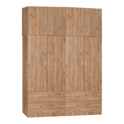 Four-leaf wardrobe with mezzanine Zelia B pakoworld with 4 drawers oak color 158x42x240cm
