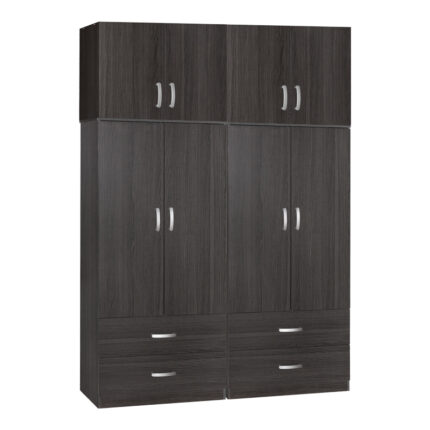 Four-leaf wardrobe with mezzanine Zelia C pakoworld with 4 drawers wenge color 158x42x240cm