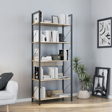 Connect Megapap metal - melamine bookcase in florida oak color 73x35x172cm.