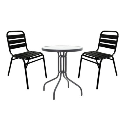 Dining table Sussie- Watson pakoworld set of 3 pieces metal black-glass Φ60x70cm