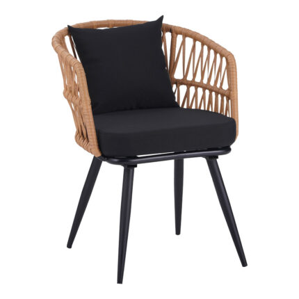 Naoki dining table set of 5 pieces pakoworld glass-pe rattan in natural shade with black legs 140x80x78cm