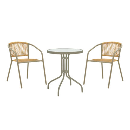 Watson-Lindaria pakoworld dining table set of 3 pieces champagne-glass metal D60x70cm