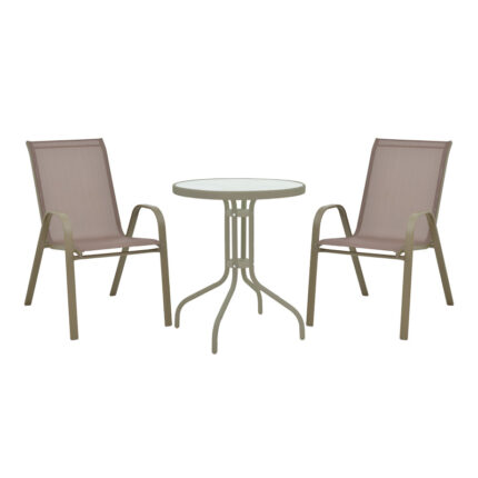 Calan-Watson pakoworld dining table set of 3 pieces champagne-glass metal D60x70cm