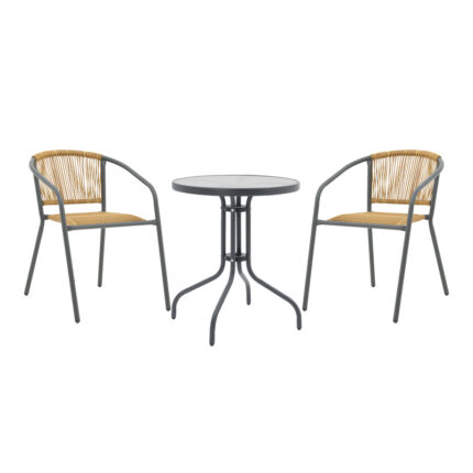 Dining table Watson-Lindaria pakoworld set of 3 pieces anthracite metal-glass Φ60x70cm