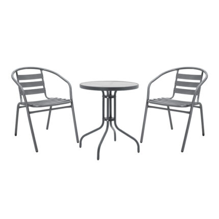 Dining table Watson-Tade pakoworld set of 3 pieces anthracite metal-glass Φ60x70cm