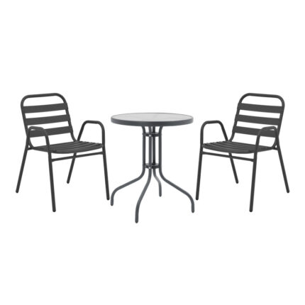 Dining table Watson-Sussie pakoworld set of 3 pieces anthracite metal-glass Φ60x70cm