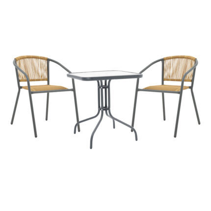 Watson-Lindaria pakoworld dining table anthracite metal-glass and pe rattan in natural shade 70x70x70cm