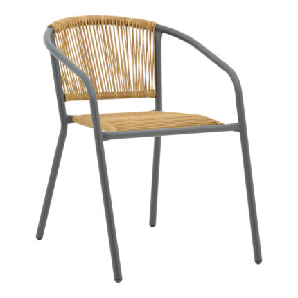 Watson-Lindaria pakoworld dining table anthracite metal-glass and pe rattan in natural shade 70x70x70cm