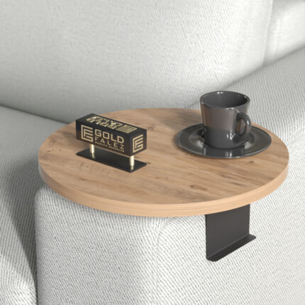 Linea pakoworld side table in sonoma with black metal legs D35.5x5cm