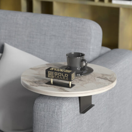 Linea pakoworld side table in grey marble look with black metal legs D35.5x5cm