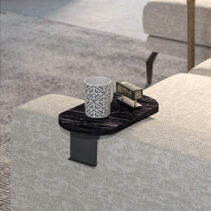 Linea pakoworld side table in black marble finish with black metal legs 20x35x10cm
