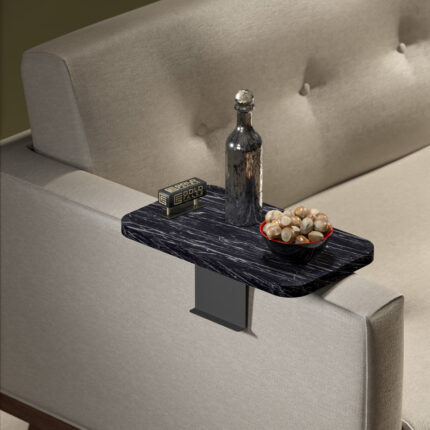 Linea I pakoworld side table in black marble finish with black metal legs 20x35x10cm