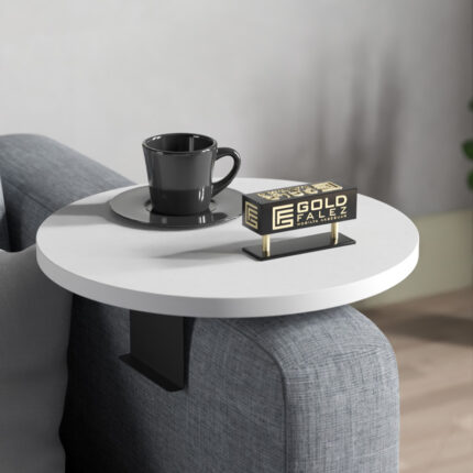 Linea pakoworld side table in white with black metal legs D35.5x5cm