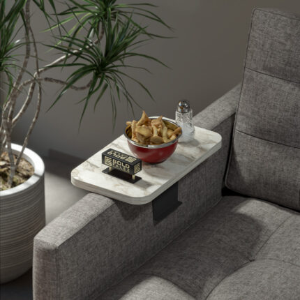 Linea I pakoworld side table in grey marble finish with black metal legs 20x35x10cm