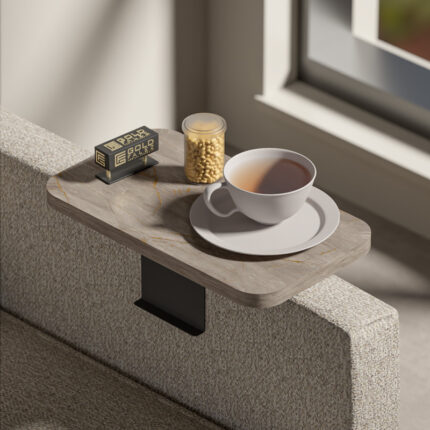 Linea I pakoworld side table in anthracite  marble finish with black metal legs 20x35x10cm