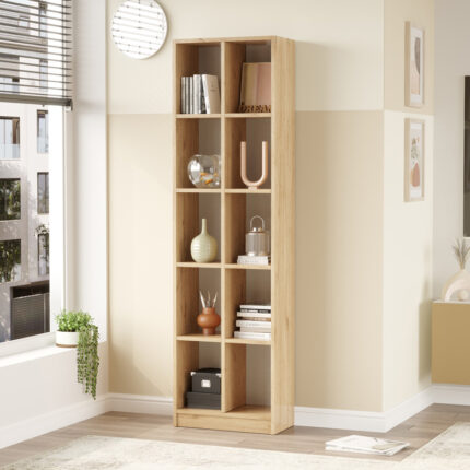 Oteca 10-seat bookcase pakoworld in natural shade 51.1x25.4x180cm