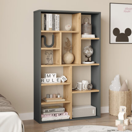 Bookcase Boteca 10-seater pakoworld in natural-anthracite shade 75x22x123.6cm