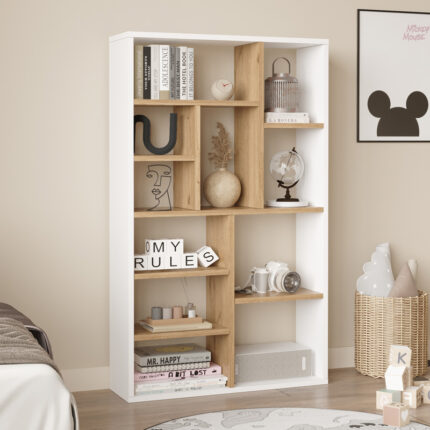 Bookcase Boteca 10-seater pakoworld in natural-white shade 75x22x123.6cm