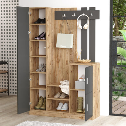 Saron entrance furniture with pakoworld mirror in natural-anthracite shade 113x35x180cm
