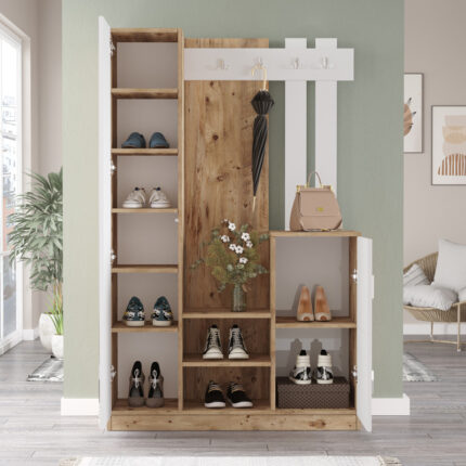 Saron entrance furniture with pakoworld mirror in natural-white shade 113x35x180cm