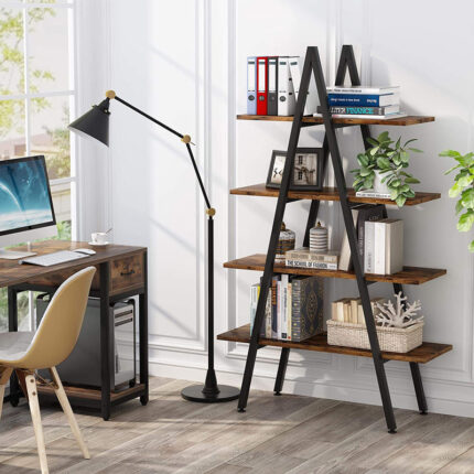 Naroki pakoworld bookcase metal black with walnut shade 90x30x155cm