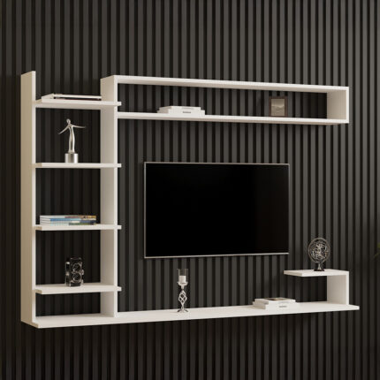 Dilan pakoworld composite living room wall unit in white shade 180x29.60x121.80cm