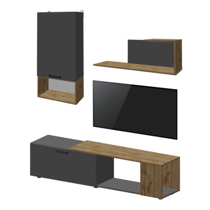 Living room complex Poelfy pakoworld  in dark grey-oak color 170x37.5x42cm