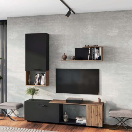 Living room complex Poelfy pakoworld  in dark grey-oak color 170x37.5x42cm