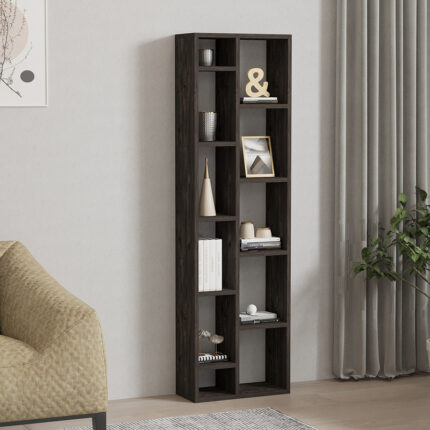 Minicu pakoworld bookcase in dark walnut shade 44.4x19.6x150cm