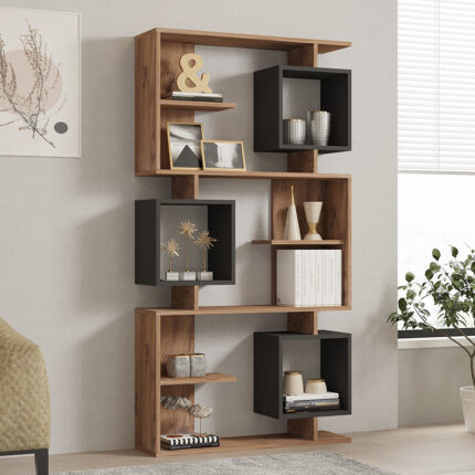 Cubix pakoworld bookcase in sonoma-anthracite shade 90x24.6x171.90cm