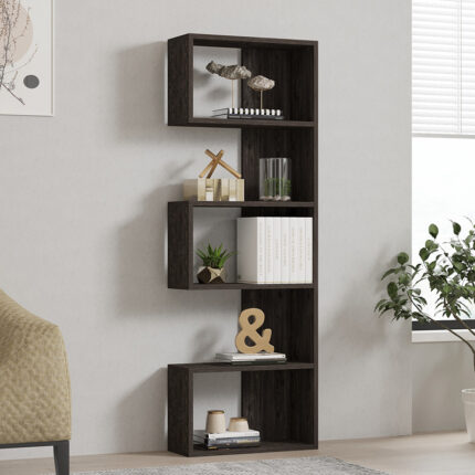 Cascade pakoworld bookcase in dark walnut shade 51.8x22x150cm
