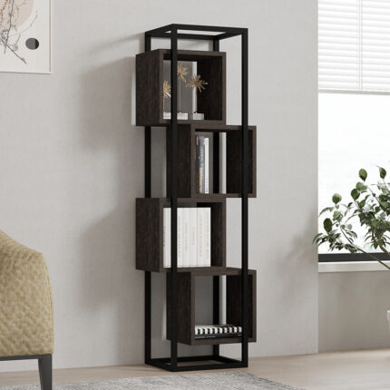 Gridur pakoworld bookcase in dark walnut shade 44x29x140cm