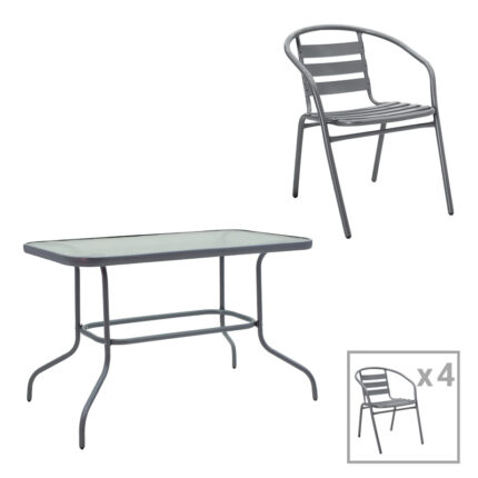 Dining table Valor-Tade pakoworld set of 5 pieces anthracite metal-glass 110x60x70cm