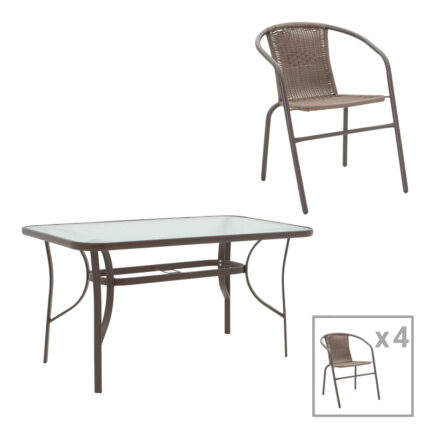Dining table Ensure-Obbi pakoworld 5pcs metal in brown shade 140x80x70cm