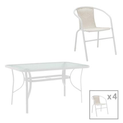 Dining table Obbi-Ensure pakoworld 5pcs metal-glass in white color 120x70x70cm