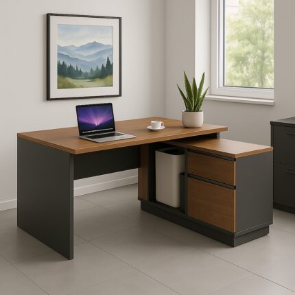 Professional right corner office desk Oscar pakoworld walnut-anthracite 160x140x76cm