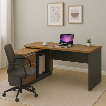 Professional left corner office desk Oscar pakoworld walnut-anthracite 160x140x76cm