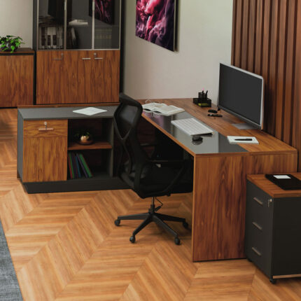 Professional left corner office desk Oscar pakoworld walnut-anthracite 220x180x76cm