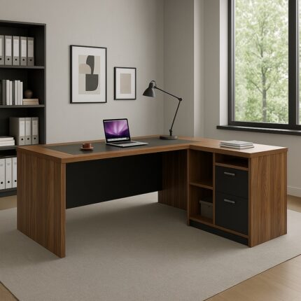 Professional reversible corner office desk Oscar pakoworld walnut-charcoal 200x188,6x76cm