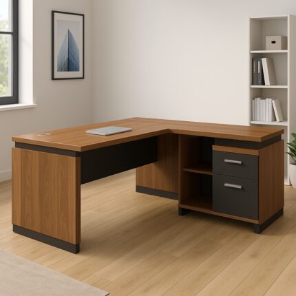 Professional reversible office desk Oscar pakoworld walnut-charcoal 180x170χ76cm
