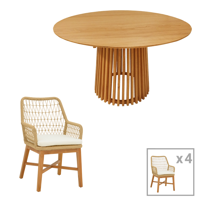 Dining set Elaiza-Kenda pakoworld 5pieces set teak wood in natural