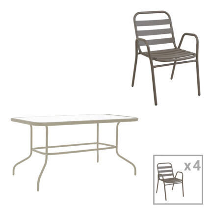 Dining table Valor-Sussie pakoworld set of 5 pieces metal in champagne natural shade 110x60x70cm